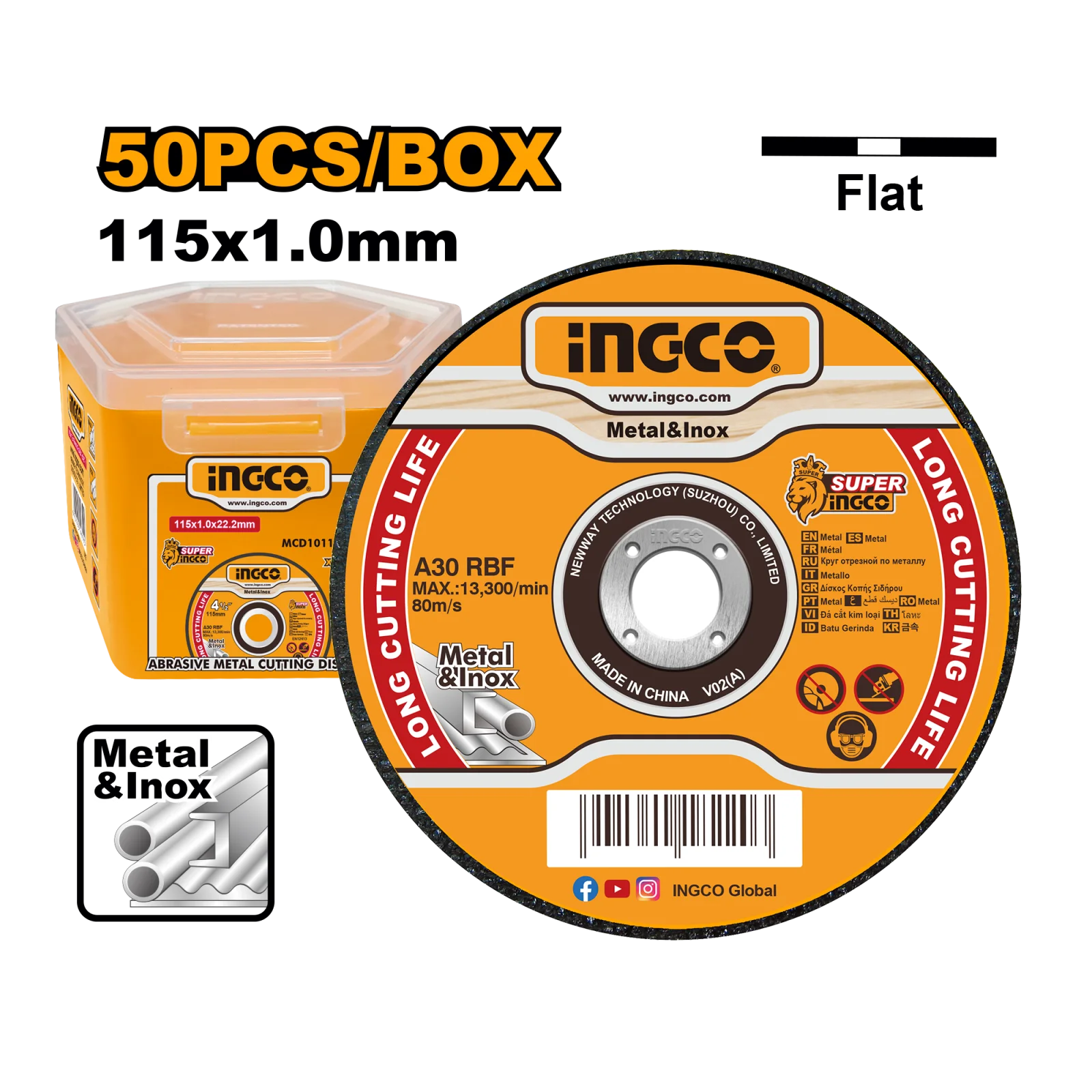 Круг отрезной по металлу INGCO MCD1011550 115х1,0х22,2 мм 50шт. Metal/Inox
