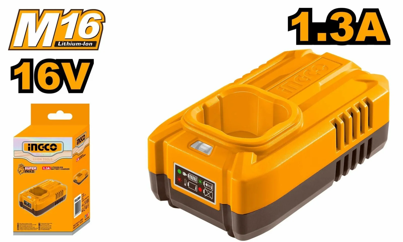 Быстрое интеллектуальное зарядное устройство SUPER INGCO FCLI1613 INDUSTRIAL 16 В 1,3 Ач
