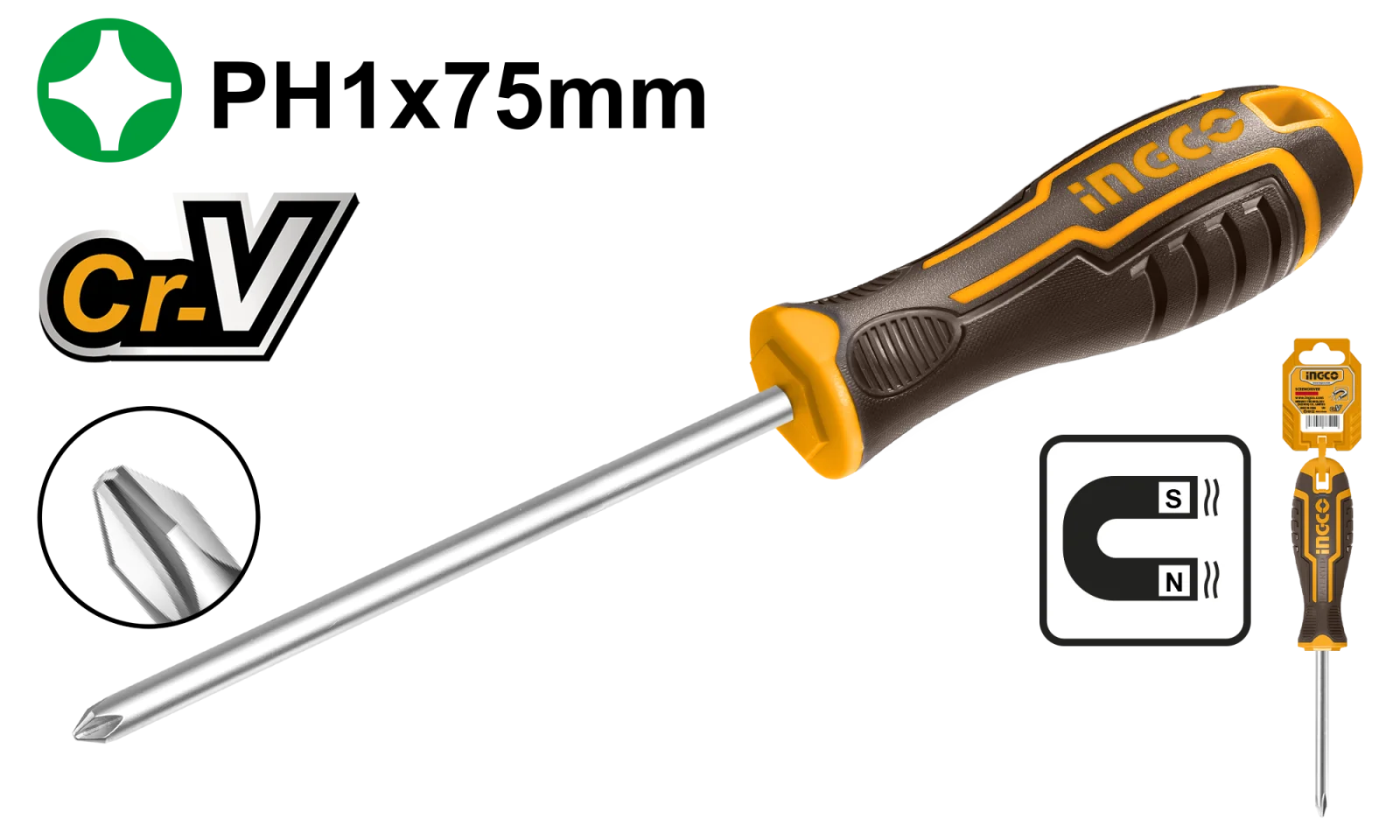 Отвертка крестовая INGCO HSDSPH1075 INDUSTRIAL PH1x75 мм