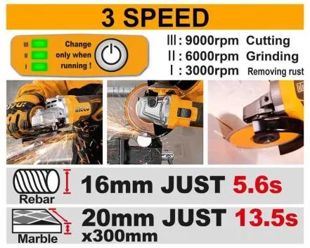 Аккумуляторная угловая шлифовальная машина (УШМ) INGCO CAGLI221153 INDUSTRIAL 20 В 115 мм — фото 18