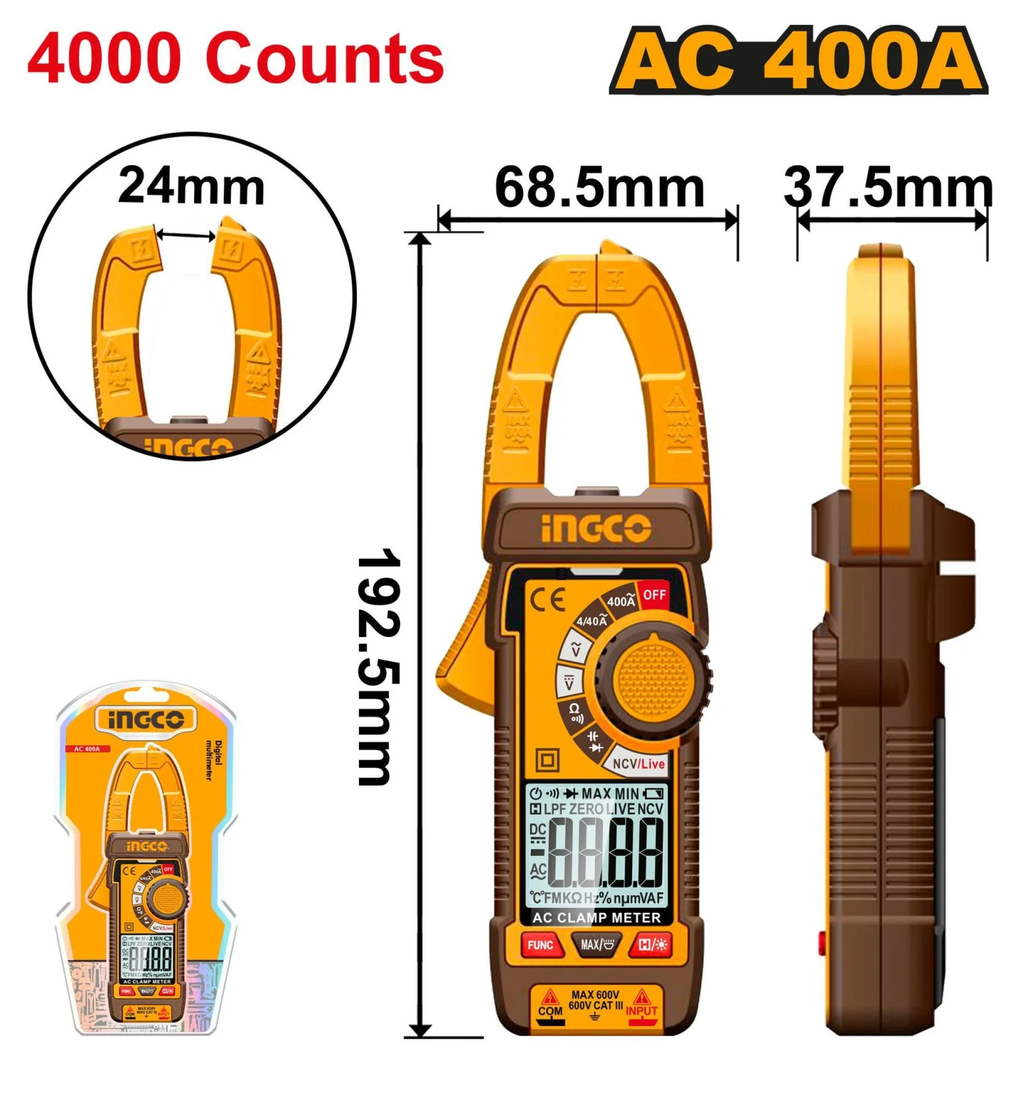 Мультиметр цифровой INGCO DCM62001 INDUSTRIAL 400 А AC