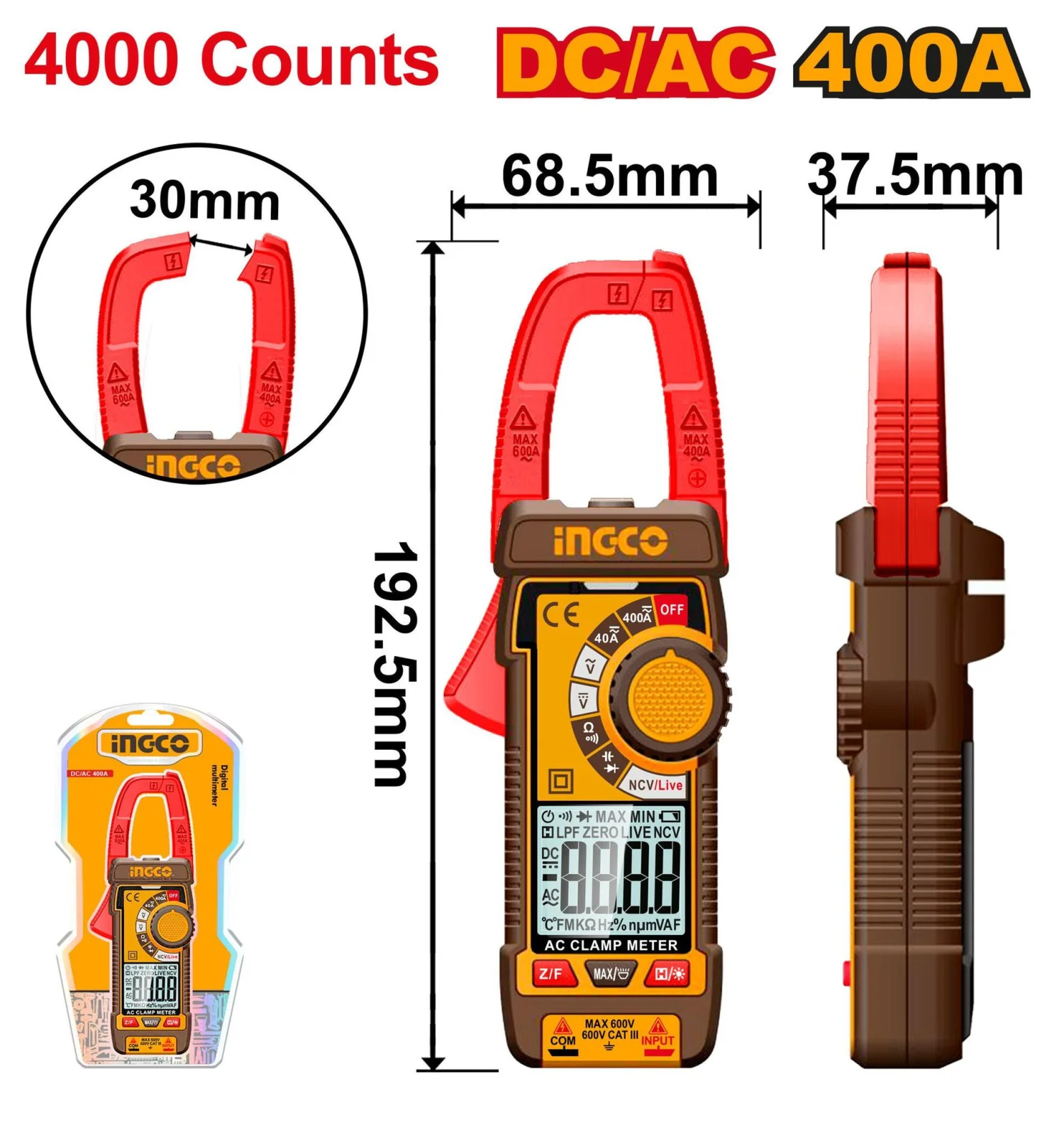 Мультиметр цифровой INGCO DCM62002 INDUSTRIAL 400 А AC/DC