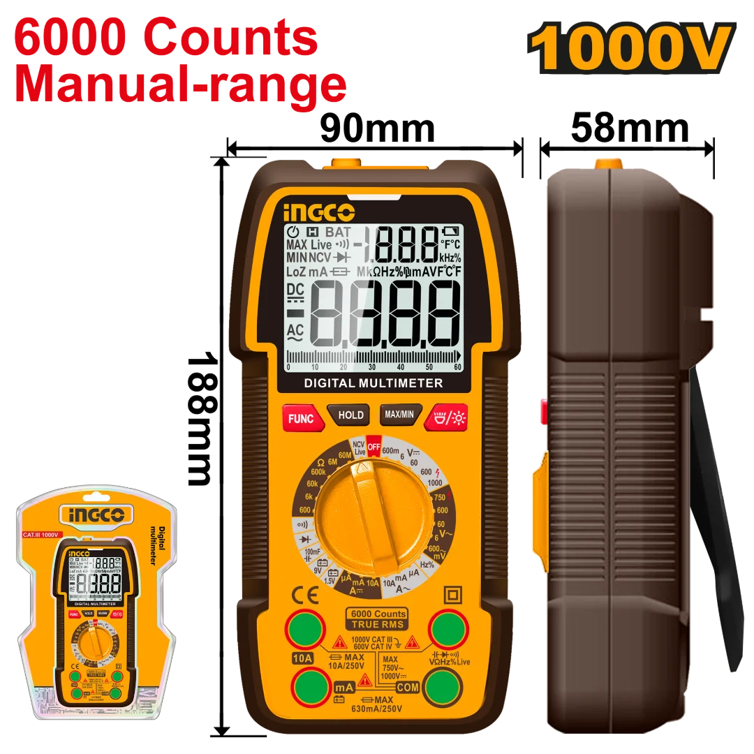 Мультиметр цифровой INGCO DM310002 INDUSTRIAL 1000 В