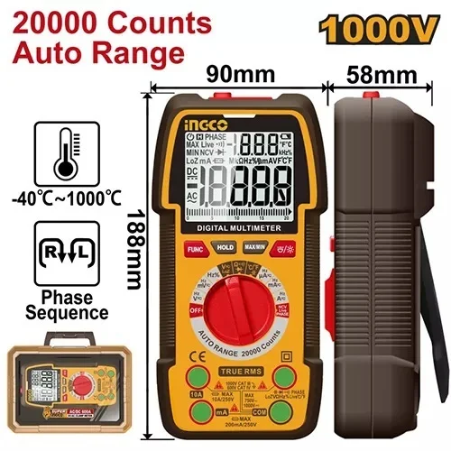 Мультиметр цифровой INGCO DM410003 INDUSTRIAL 1000 В