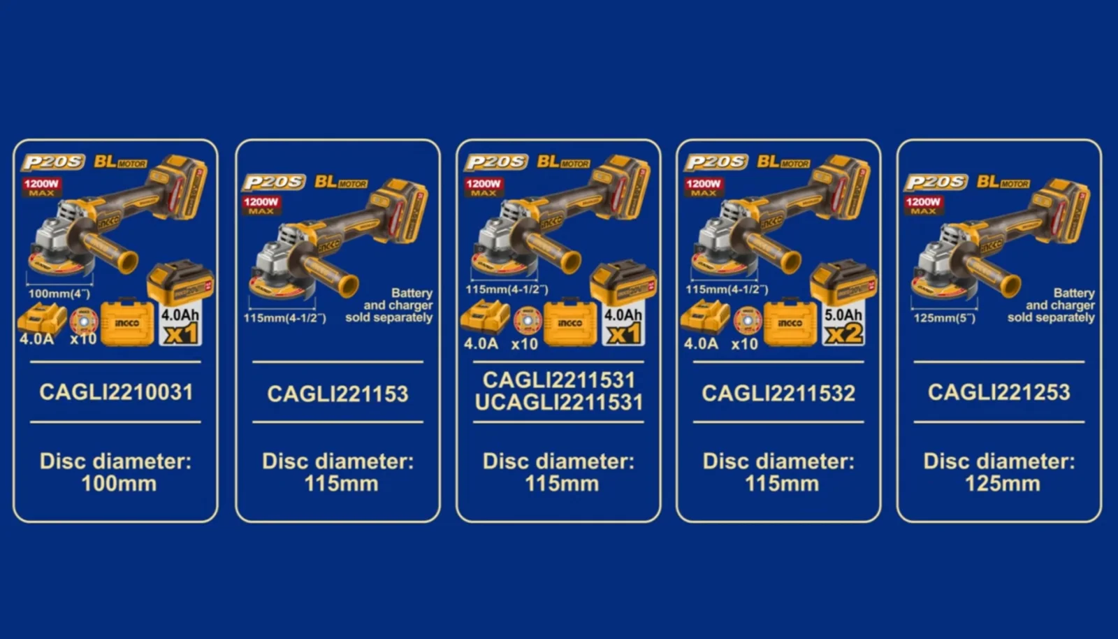 Аккумуляторная угловая шлифовальная машина (УШМ) INGCO CAGLI221253 INDUSTRIAL 20 В 125 мм — фото 2