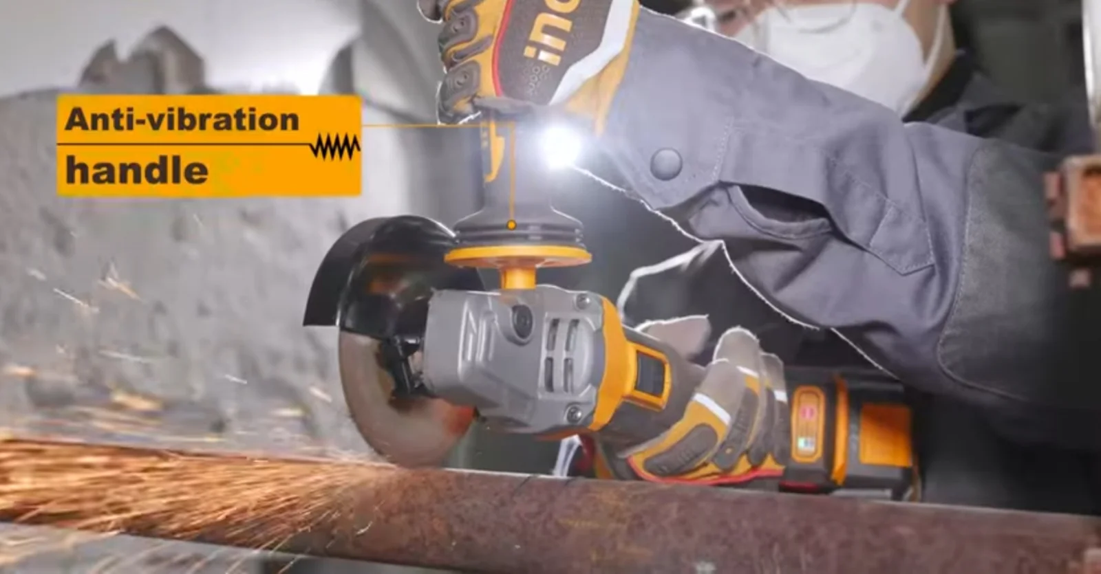 Аккумуляторная угловая шлифовальная машина (УШМ) INGCO CAGLI212025 INDUSTRIAL 20 В 115 мм — фото 6
