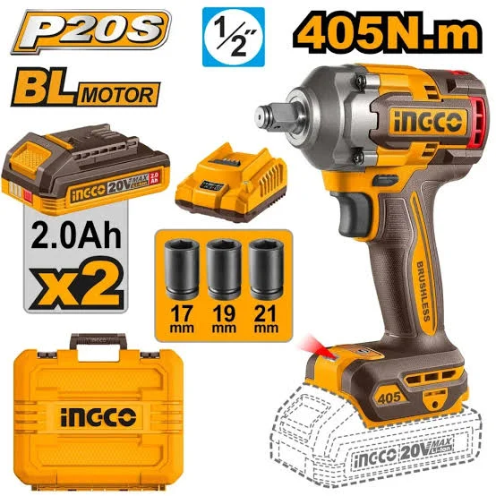 Аккумуляторный бесщеточный ударный гайковерт INGCO CIWLI2045 INDUSTRIAL 20 В 1/2