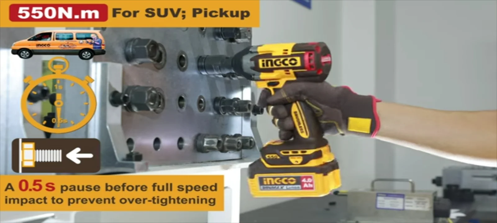Аккумуляторный бесщеточный ударный гайковерт INGCO CIWLI20551 INDUSTRIAL 20 В 1/2