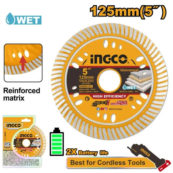 Диск алмазный ультратонкий турбо INGCO DMD061251 INDUSTRIAL 125х22,2 мм