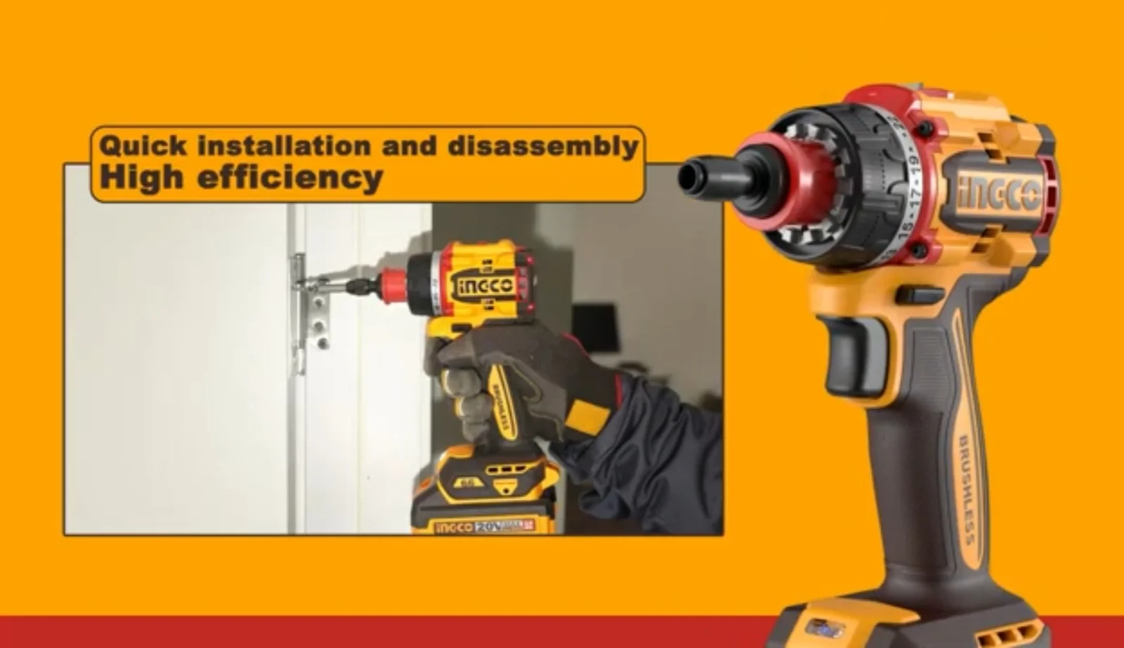 Аккумуляторный бесщёточный шуруповерт INGCO CDLI206686 INDUSTRIAL 20 В 66 Нм с набором сменных насадок — фото 8