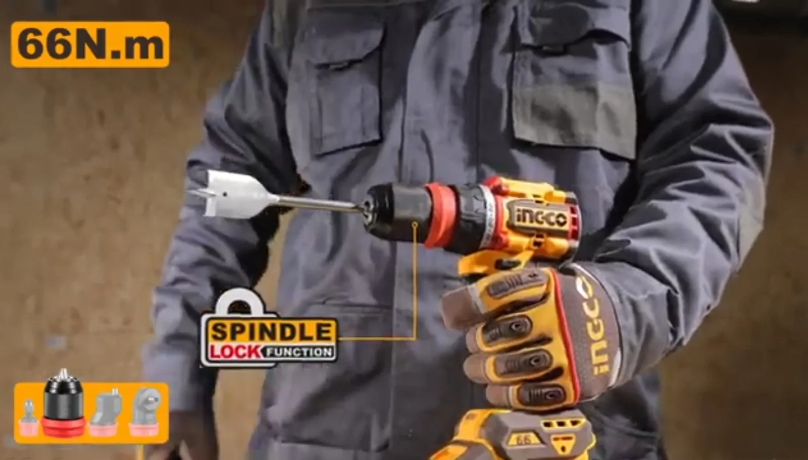 Аккумуляторный бесщёточный шуруповерт INGCO CDLI206686 INDUSTRIAL 20 В 66 Нм с набором сменных насадок — фото 13