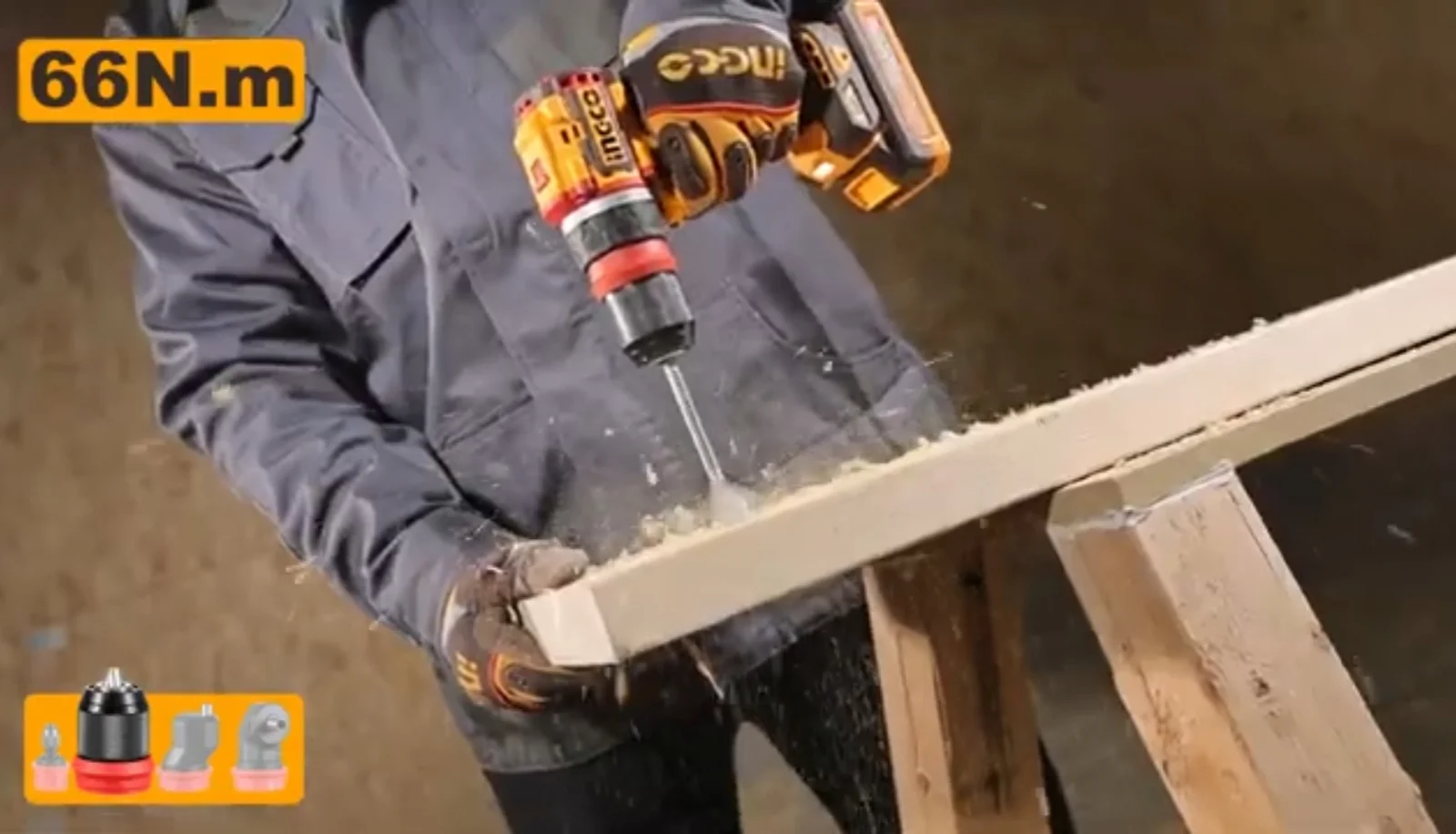 Аккумуляторный бесщёточный шуруповерт INGCO CDLI206686 INDUSTRIAL 20 В 66 Нм с набором сменных насадок — фото 14