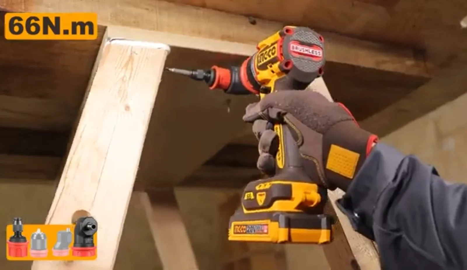 Аккумуляторный бесщёточный шуруповерт INGCO CDLI206686 INDUSTRIAL 20 В 66 Нм с набором сменных насадок — фото 25