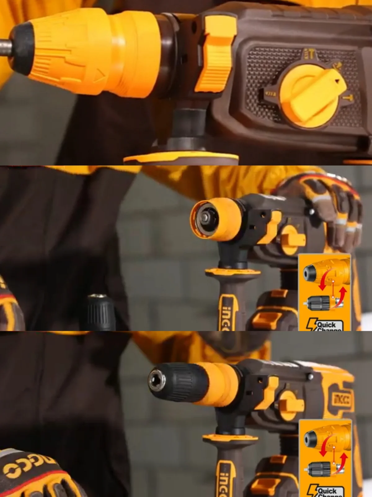 Аккумуляторный бесщеточный перфоратор SDS-Plus INGCO CRHLI202689 INDUSTRIAL 20 В 2,5 Дж 2x4 Ач — фото 3