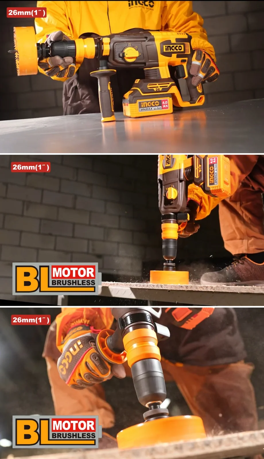 Аккумуляторный бесщеточный перфоратор SDS-Plus INGCO CRHLI202689 INDUSTRIAL 20 В 2,5 Дж 2x4 Ач — фото 5