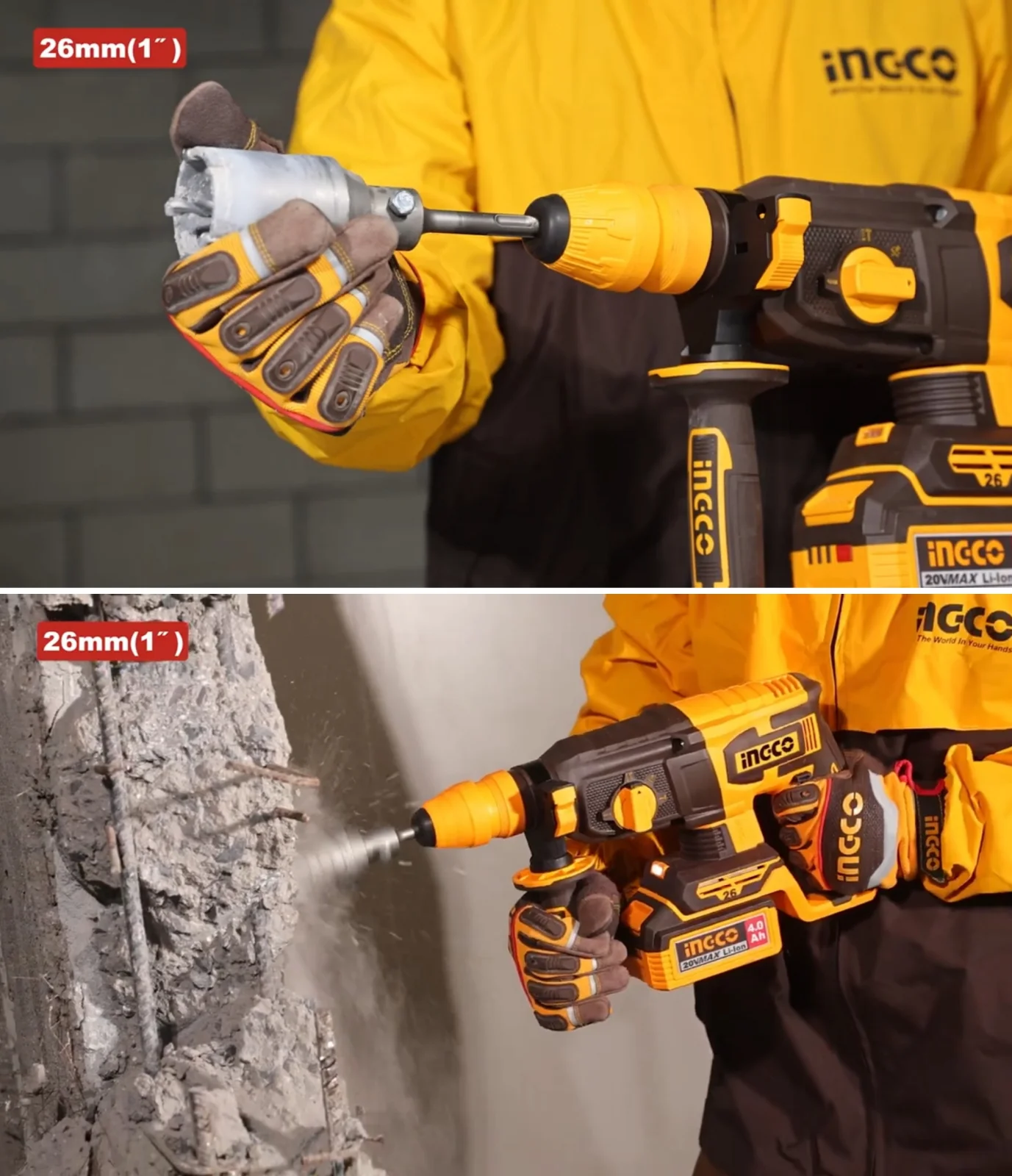 Аккумуляторный бесщеточный перфоратор SDS-Plus INGCO CRHLI202689 INDUSTRIAL 20 В 2,5 Дж 2x4 Ач — фото 7