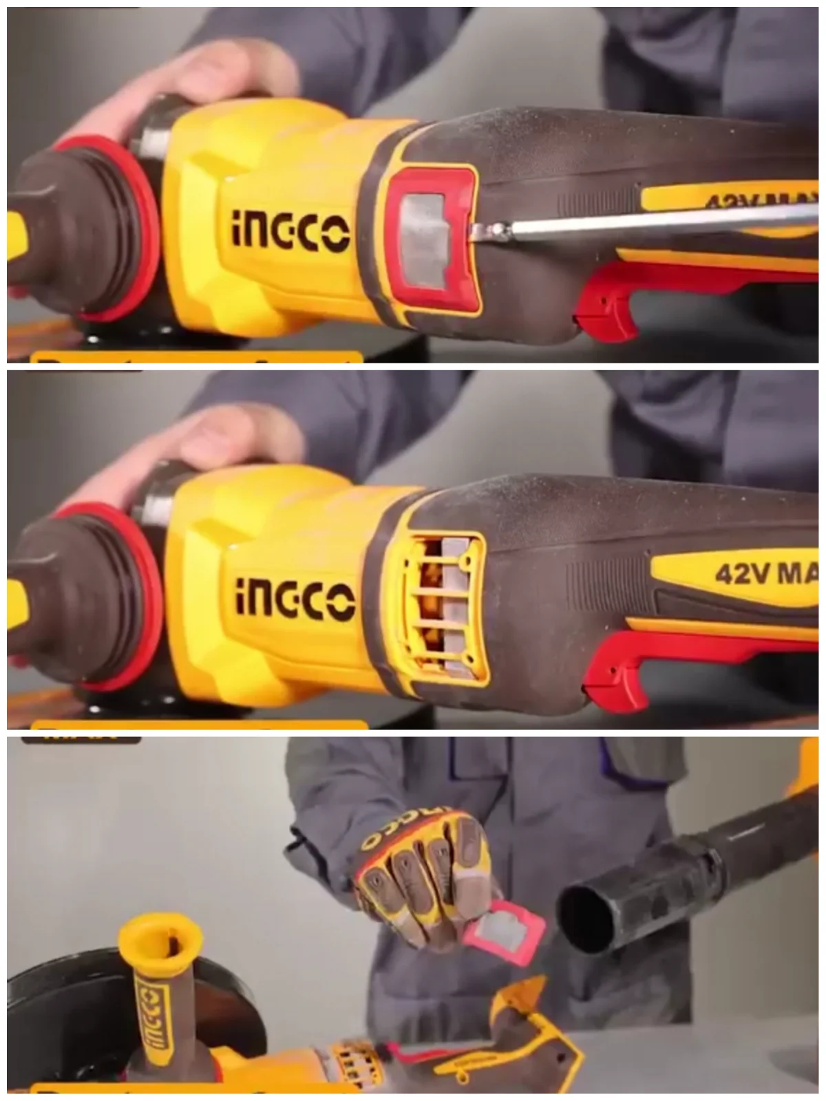 Аккумуляторная угловая шлифовальная машина (УШМ) INGCO CAGLI4260182 INDUSTRIAL 42 В 230 мм 2х4 Ач — фото 11