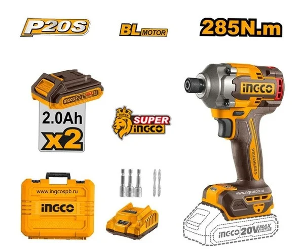 Аккумуляторный бесщеточный импульсный винтоверт INGCO CIRLI2028 INDUSTRIAL 20 В 285 Нм