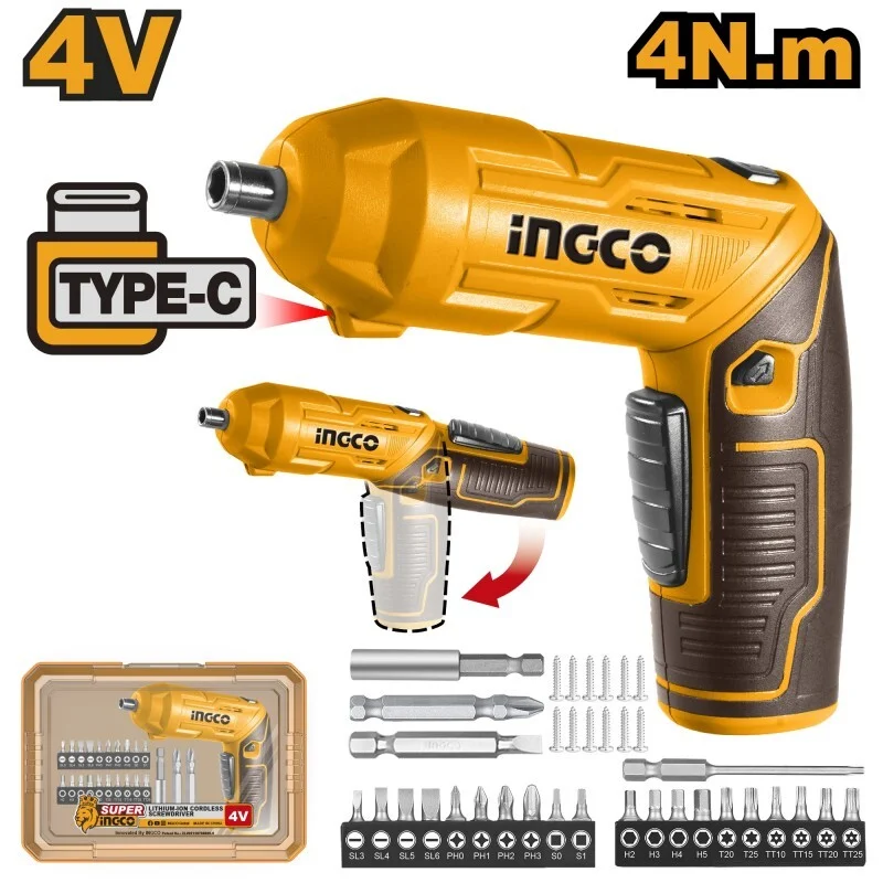 Аккумуляторная отвертка INGCO CSDLI04425 INDUSTRIAL 4 В 4 Нм 1/4