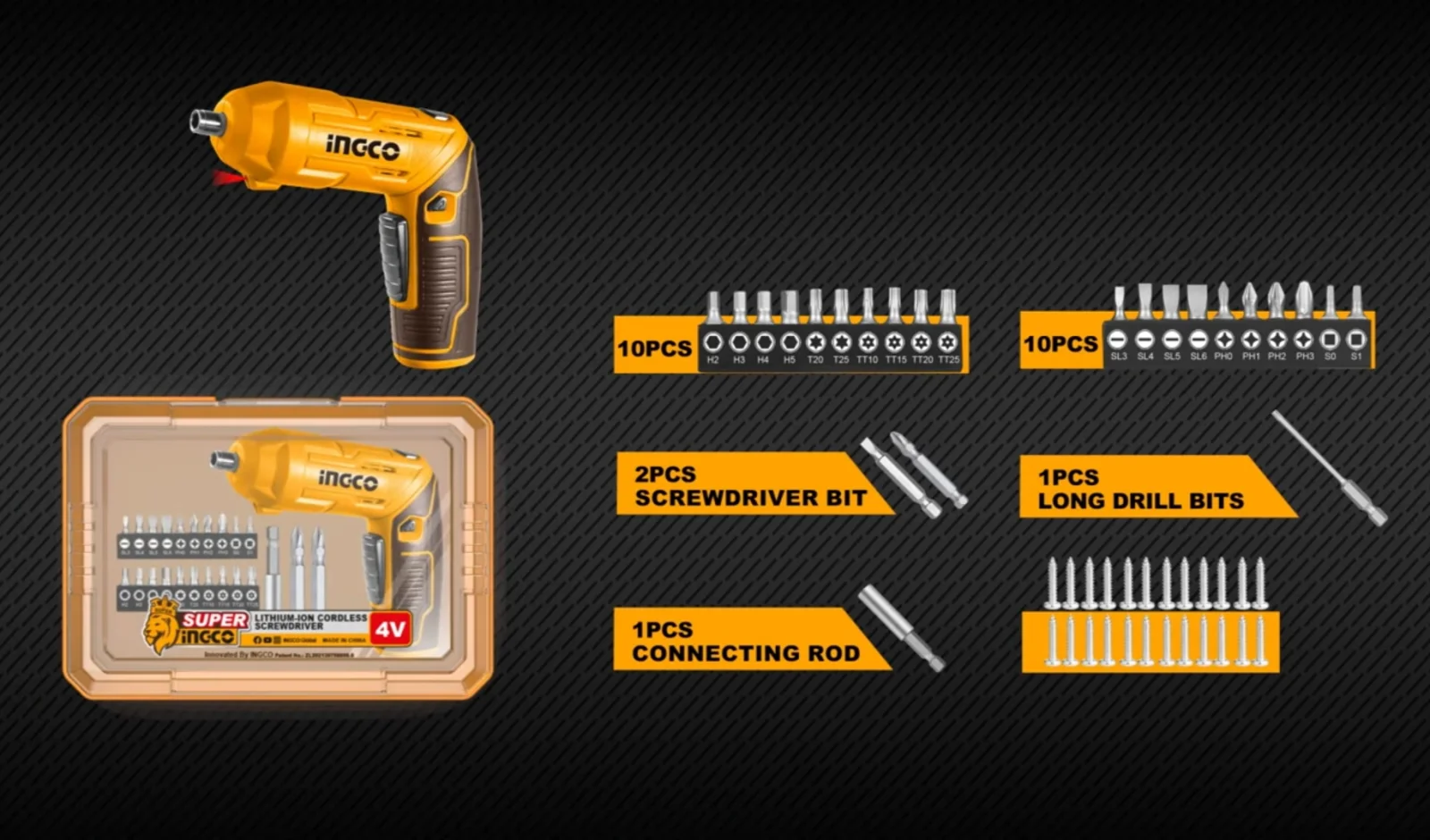 Аккумуляторная отвертка INGCO CSDLI04425 INDUSTRIAL 4 В 4 Нм 1/4