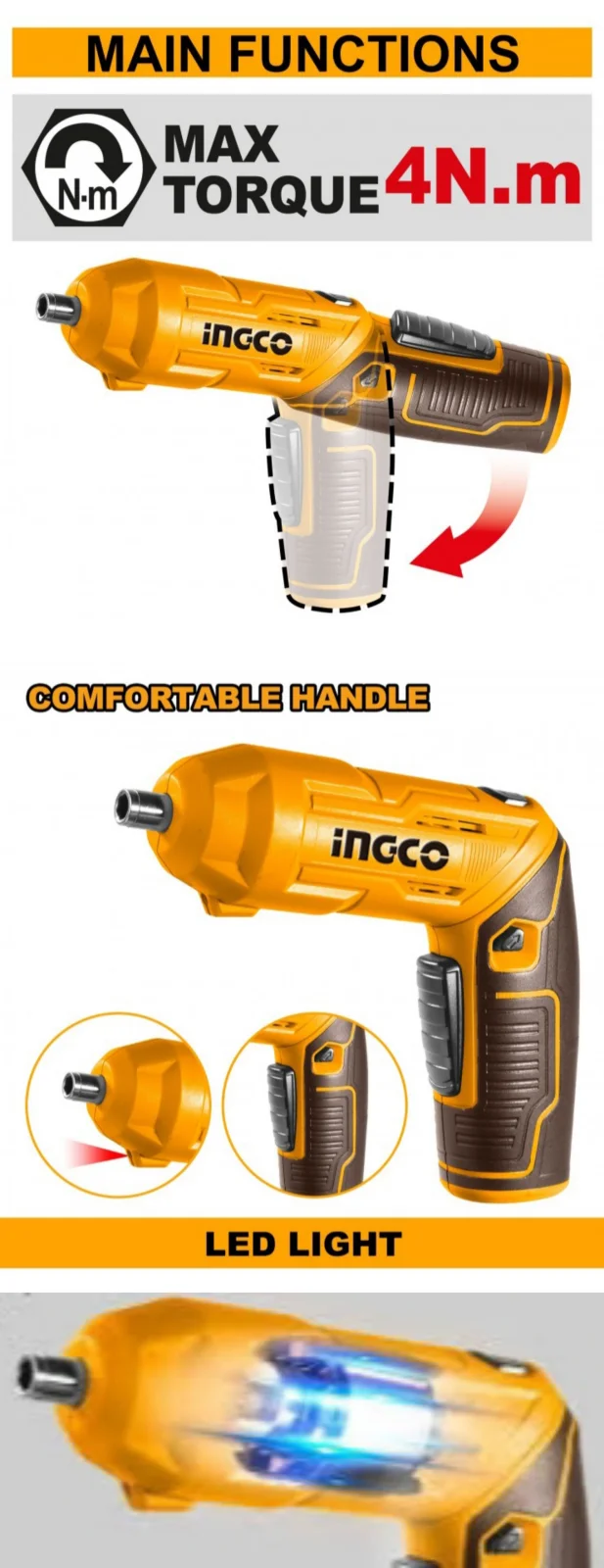 Аккумуляторная отвертка INGCO CSDLI04425 INDUSTRIAL 4 В 4 Нм 1/4
