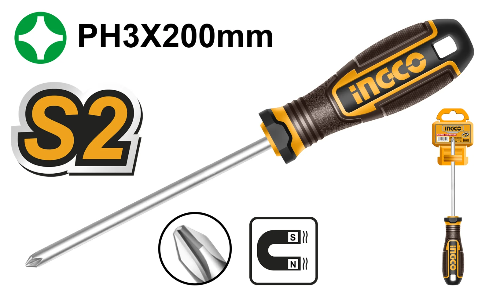 Отвертка крестовая INGCO HSDPH3200 PH3x200 мм