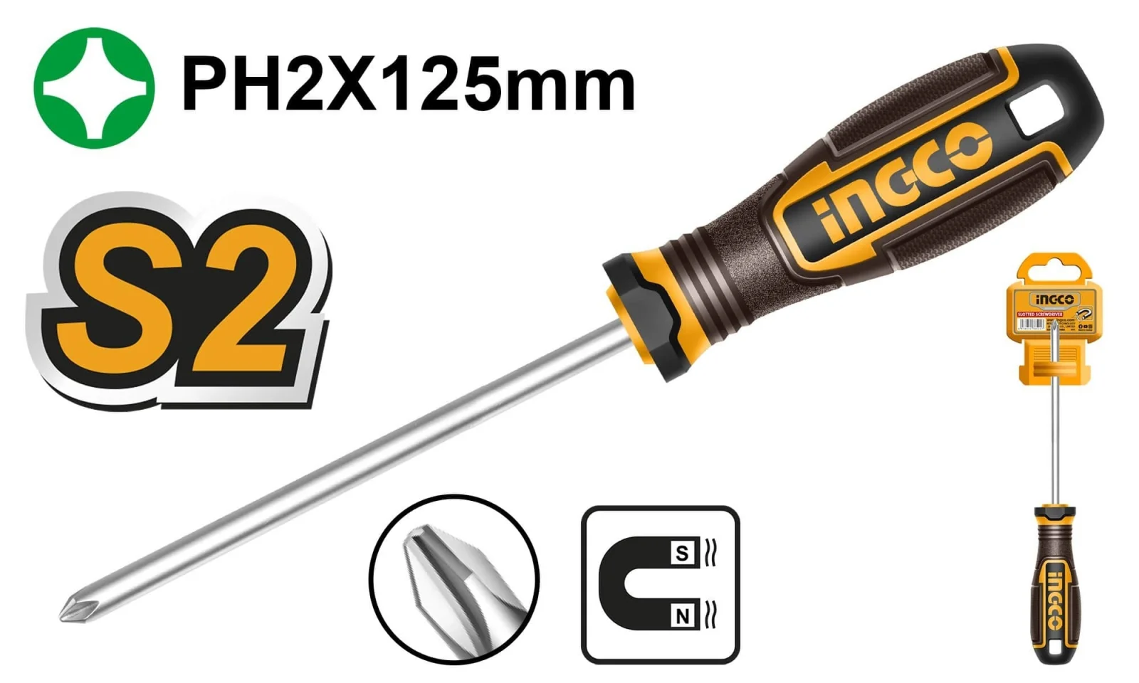 Отвертка крестовая INGCO HSDPH2125 INDUSTRIAL PH2x125 мм