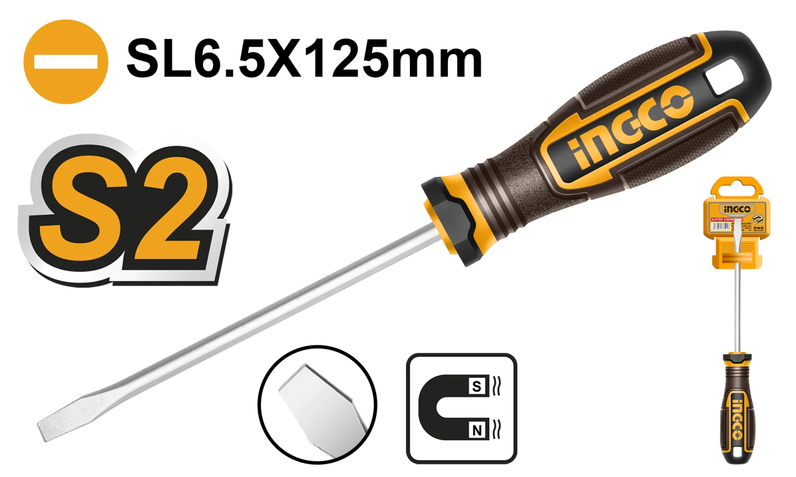 Отвертка шлицевая INGCO HSDSL6125 INDUSTRIAL SL6,5x125 мм