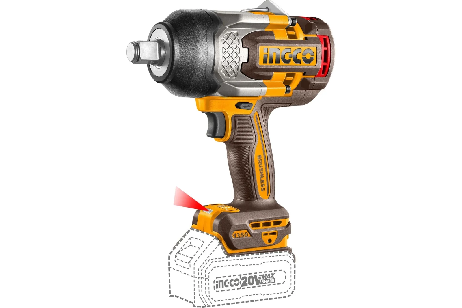 Аккумуляторный бесщеточный ударный гайковерт INGCO CIWLI20135 INDUSTRIAL 20 В 3/4
