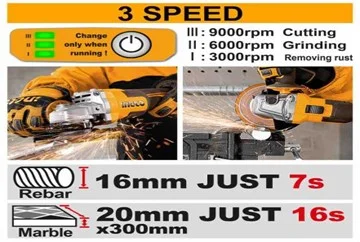 Аккумуляторная угловая шлифовальная машина (УШМ) INGCO CAGLI271532 INDUSTRIAL 20 В 115 мм 2x4 Ач — фото 19