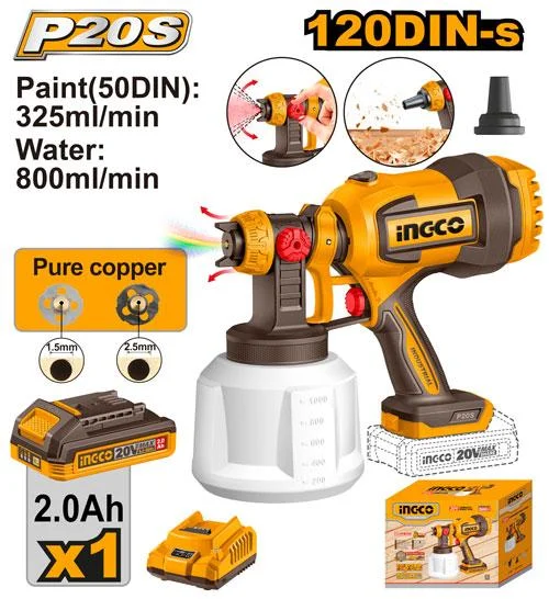 Краскопульт аккумуляторный INGCO CSGLI20042 20 В 120DIN 1х2Ач