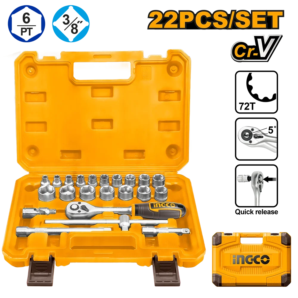 Набор торцевых головок с трещоткой INGCO HKTS38221 INDUSTRIAL 3/8