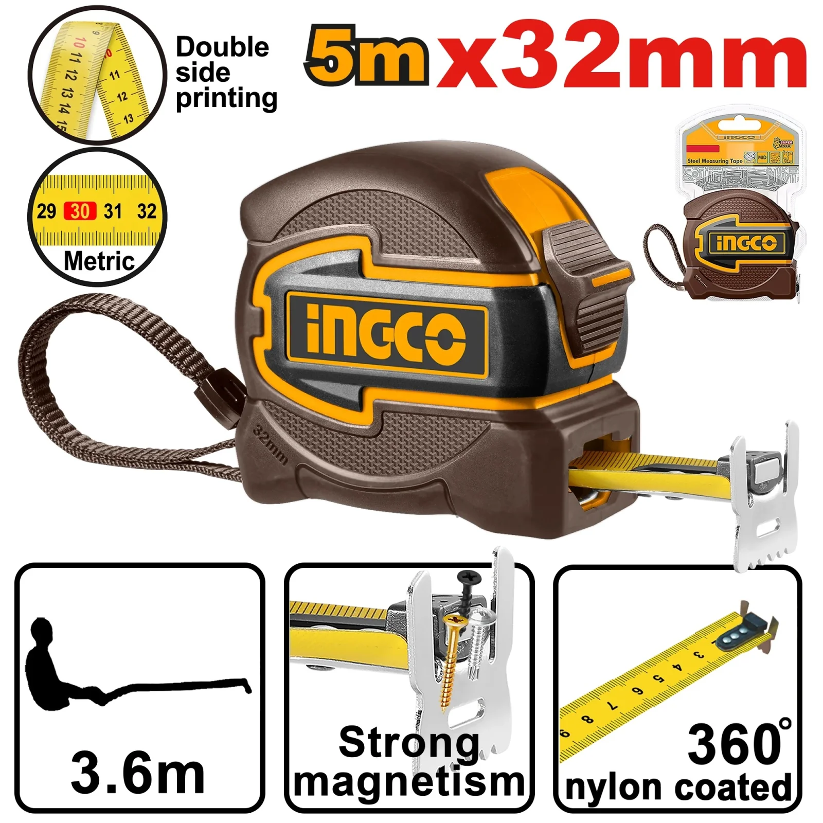 Рулетка измерительная INGCO HSMT80532M INDUSTRIAL 5 м х 32 мм