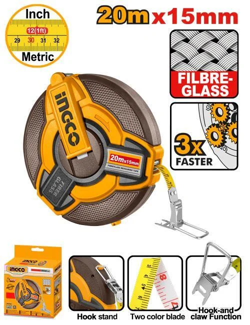 Мерная лента фиберглассовая INGCO HFMT1820 INDUSTRIAL 20 м — фото 1