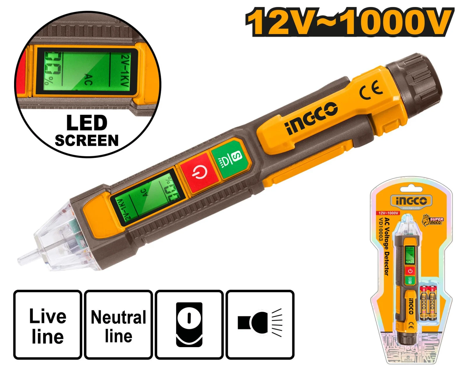 Отвертка индикаторная бесконтактная INGCO VD210003 1000 В