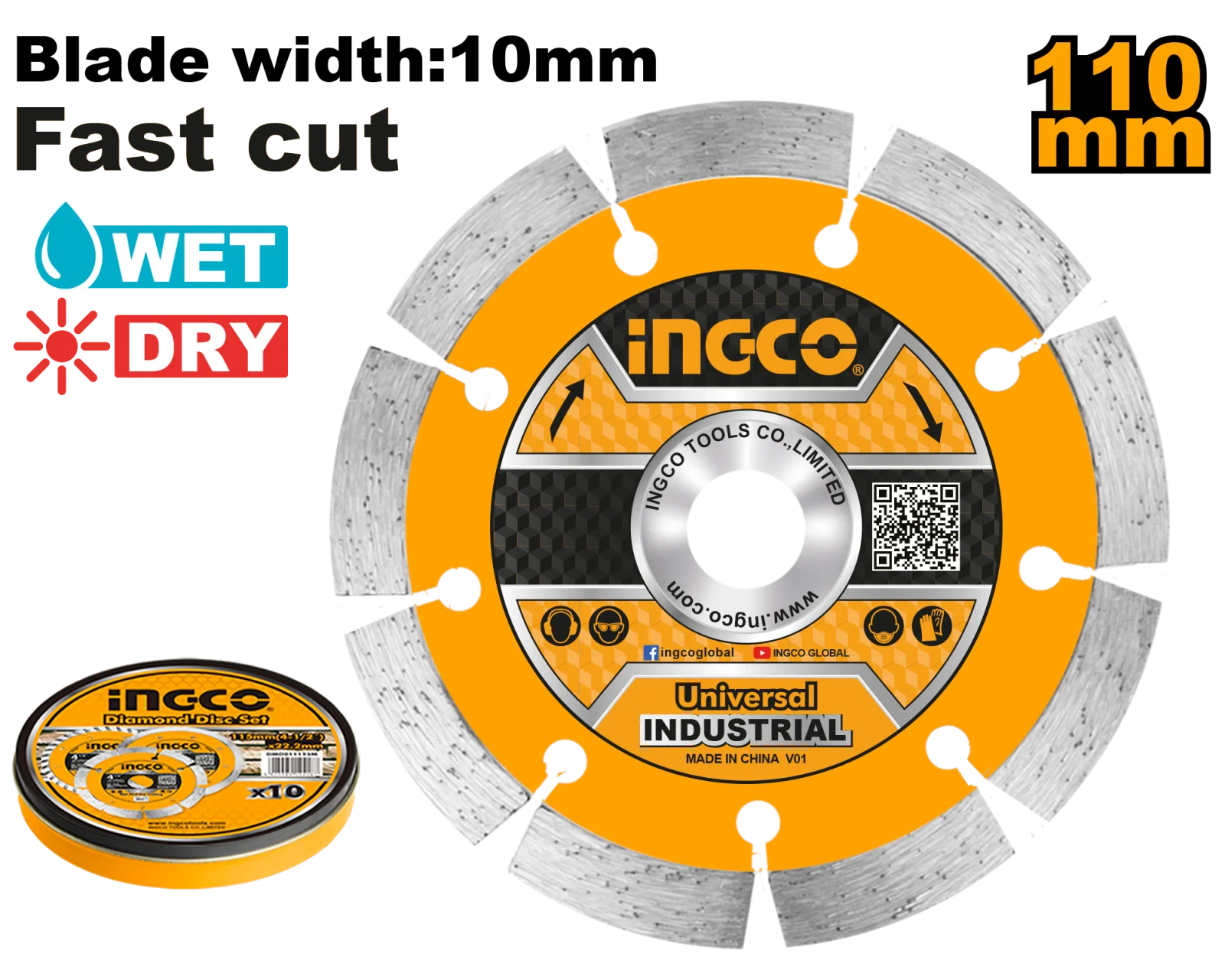 Диск алмазный сегментный INGCO DMD011102M 110х20 мм