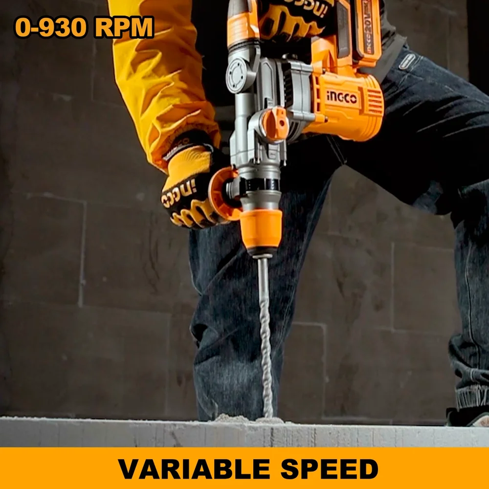 Аккумуляторный бесщеточный перфоратор SDS-Plus INGCO CRHLI202885 INDUSTRIAL 20 В 4,5 Дж 2x5 Ач — фото 5