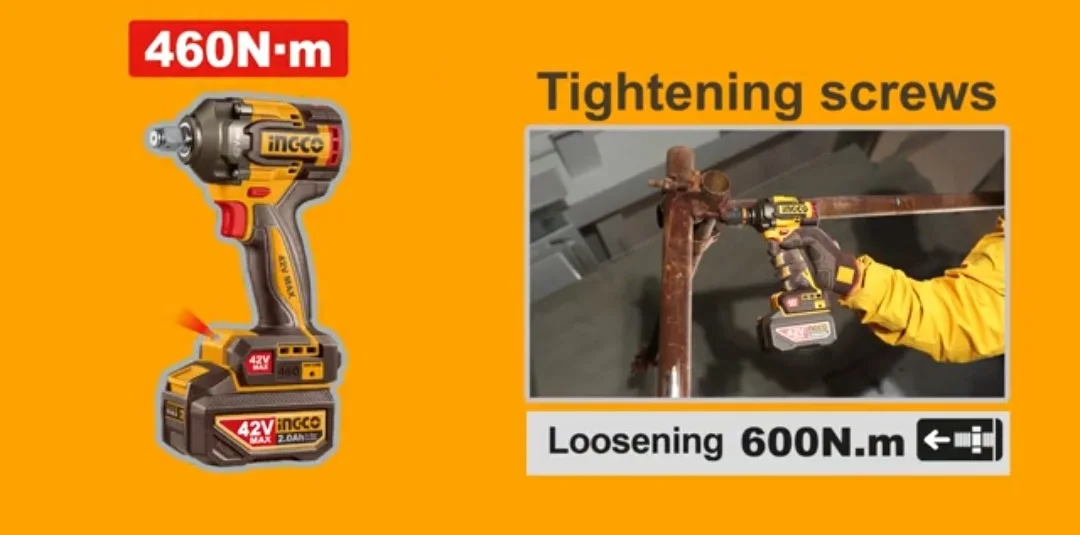 Аккумуляторный бесщёточный ударный гайковёрт INGCO CIWLI42461 INDUSTRIAL 42 В 1/2