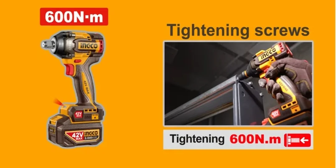 Аккумуляторный бесщеточный ударный гайковерт INGCO CIWLI42602 INDUSTRIAL 42 В 1/2