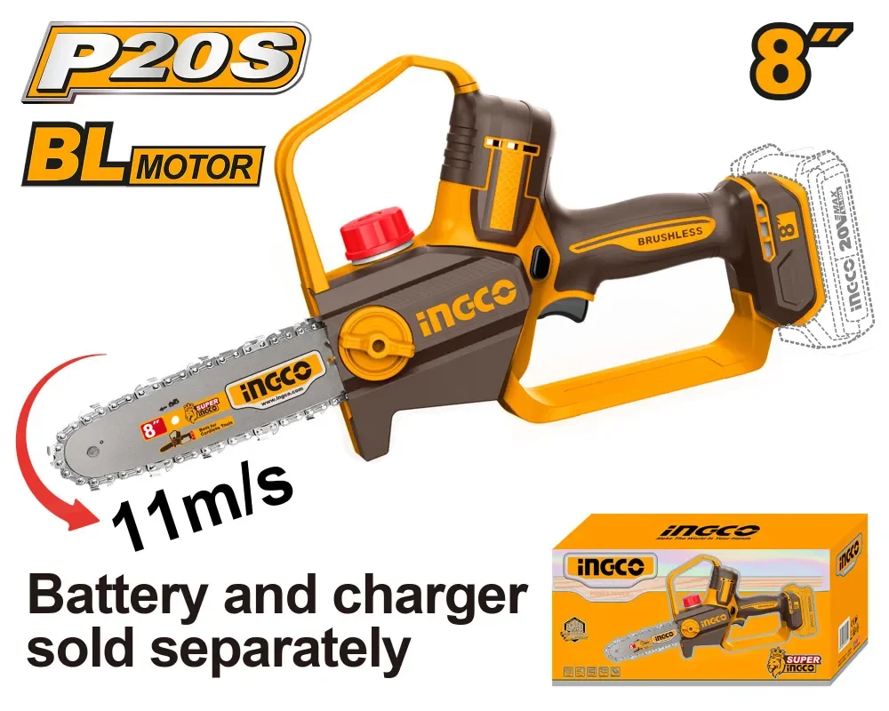 Аккумуляторная бесщеточная цепная пила INGCO CGSLI2088 20 В 8