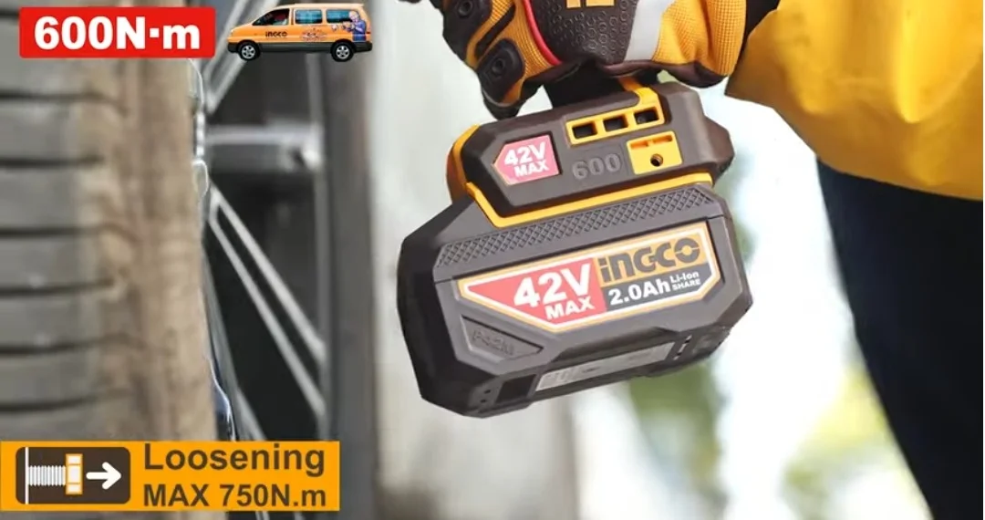 Аккумуляторный бесщеточный ударный гайковерт INGCO CIWLI42602 INDUSTRIAL 42 В 1/2