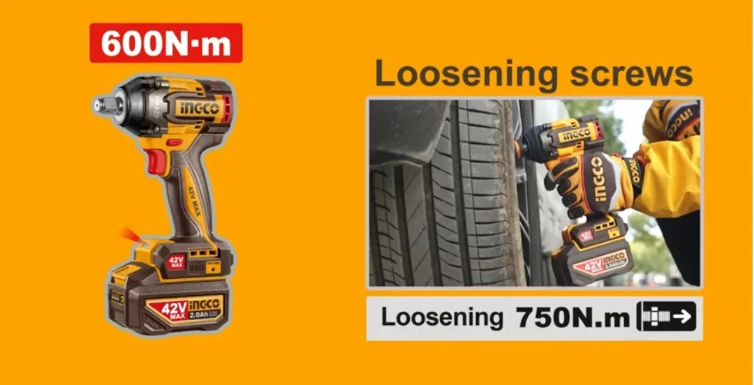 Аккумуляторный бесщеточный ударный гайковерт INGCO CIWLI42602 INDUSTRIAL 42 В 1/2