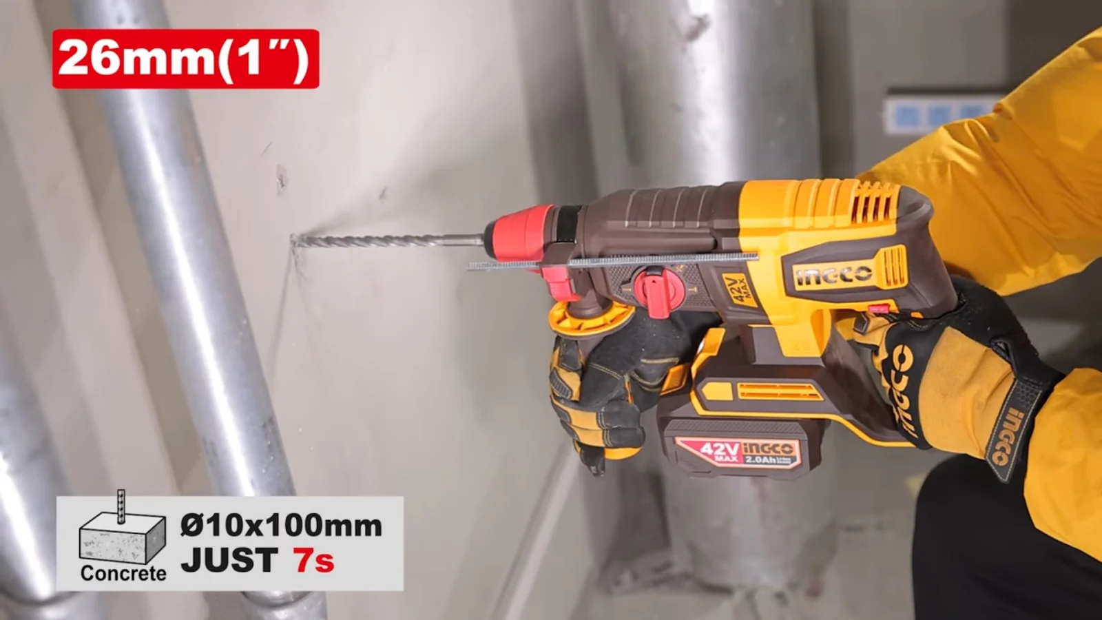 Аккумуляторный бесщеточный перфоратор SDS-Plus INGCO CRHLI422682 INDUSTRIAL 42 В 2,5 Дж 2х2Ач — фото 8