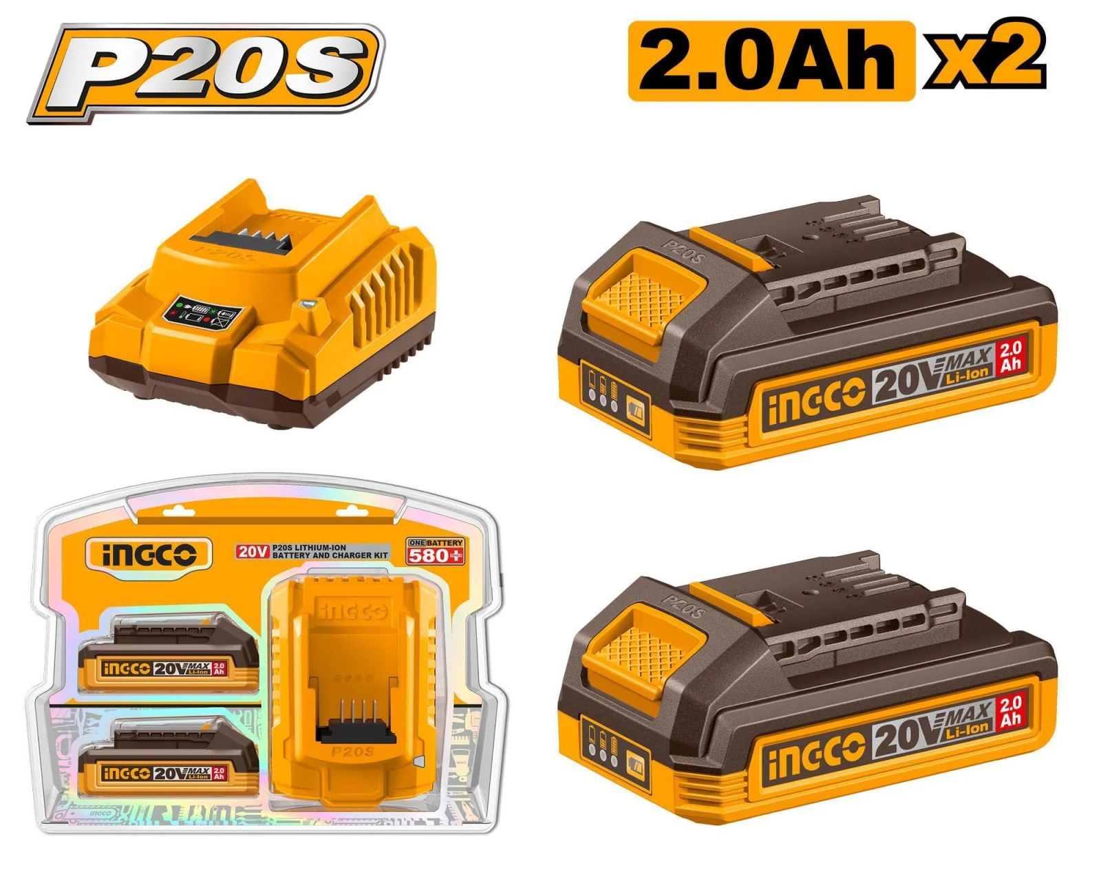 Набор аккумуляторов и зарядное устройство INGCO FBCPK2212 INDUSTRIAL 2x2 Ач — фото 1