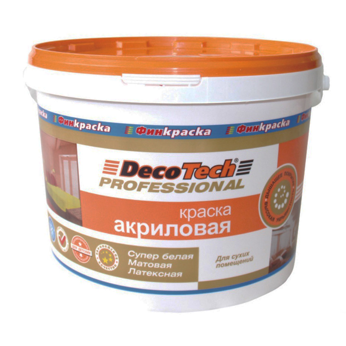 Краска латексная DecoTech акриловая база А 4,32кг 3л — фото 1