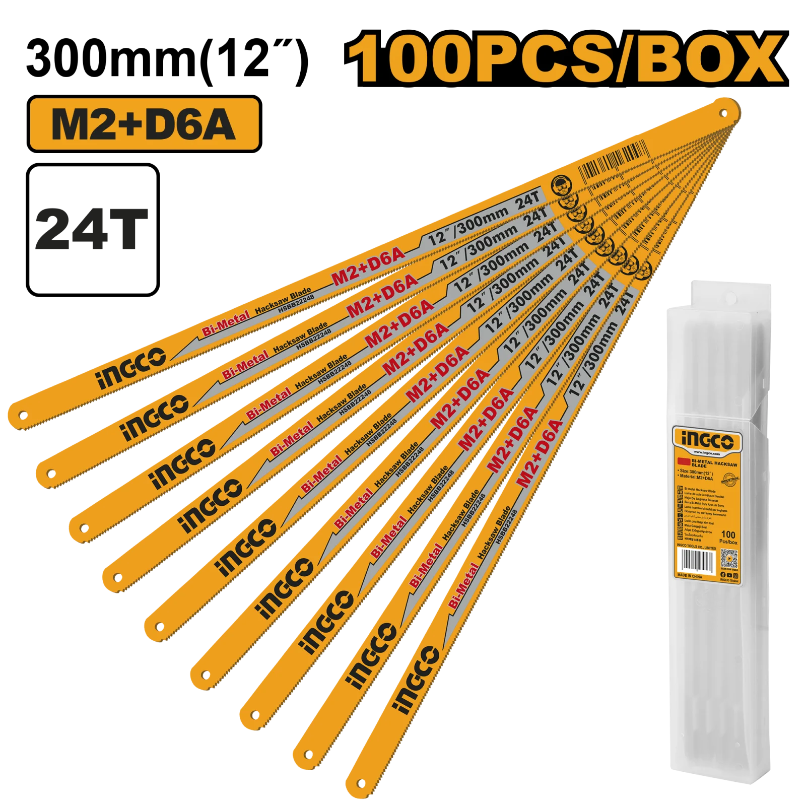 Полотно ножовочное по металлу INGCO HSBB22248 INDUSTRIAL 24T 300 мм