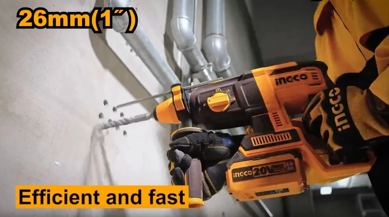 Аккумуляторный бесщеточный перфоратор SDS-Plus INGCO CRHLI262085 INDUSTRIAL 20 В 2.5 Дж 2x4 Ач — фото 11