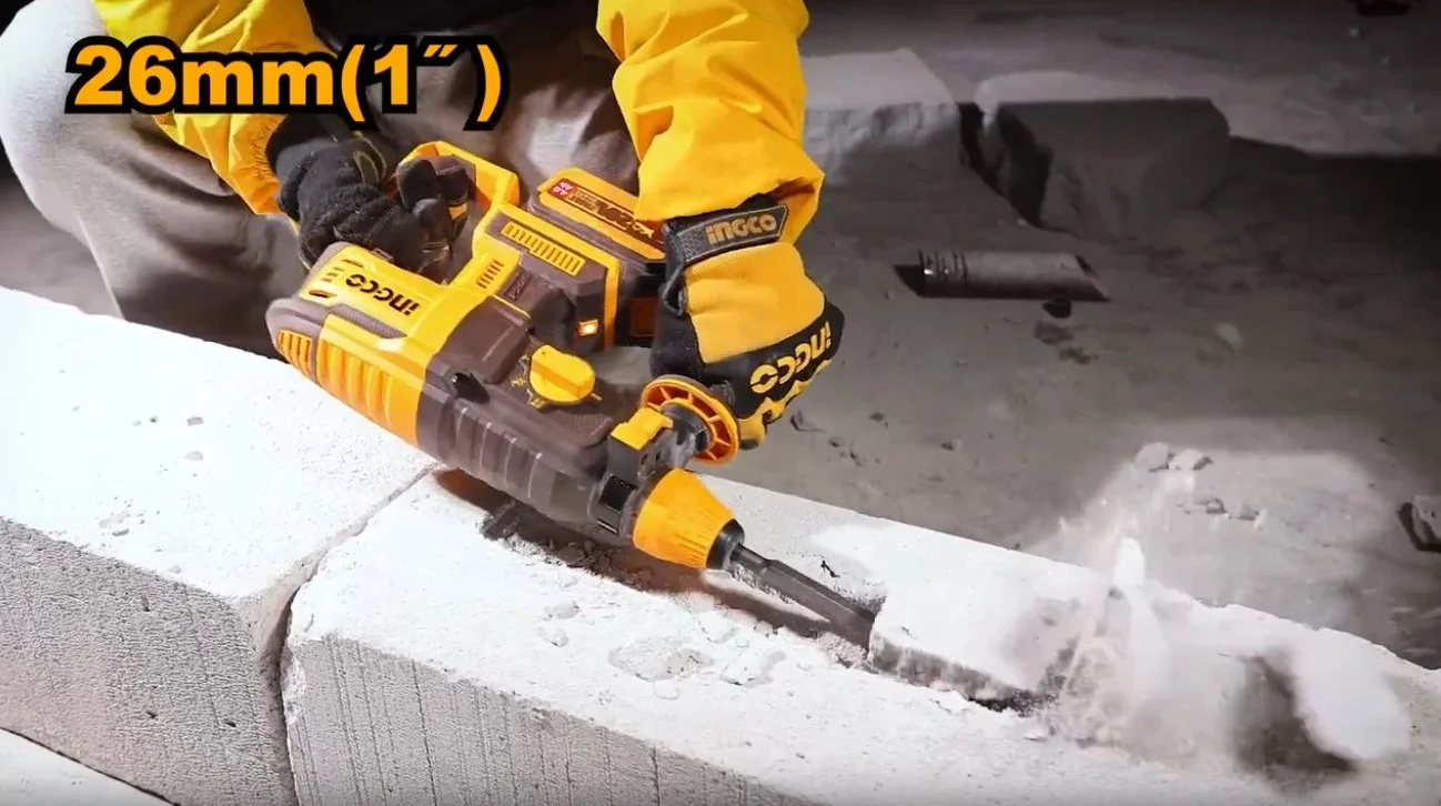 Аккумуляторный бесщеточный перфоратор SDS-Plus INGCO CRHLI262085 INDUSTRIAL 20 В 2.5 Дж 2x4 Ач — фото 13