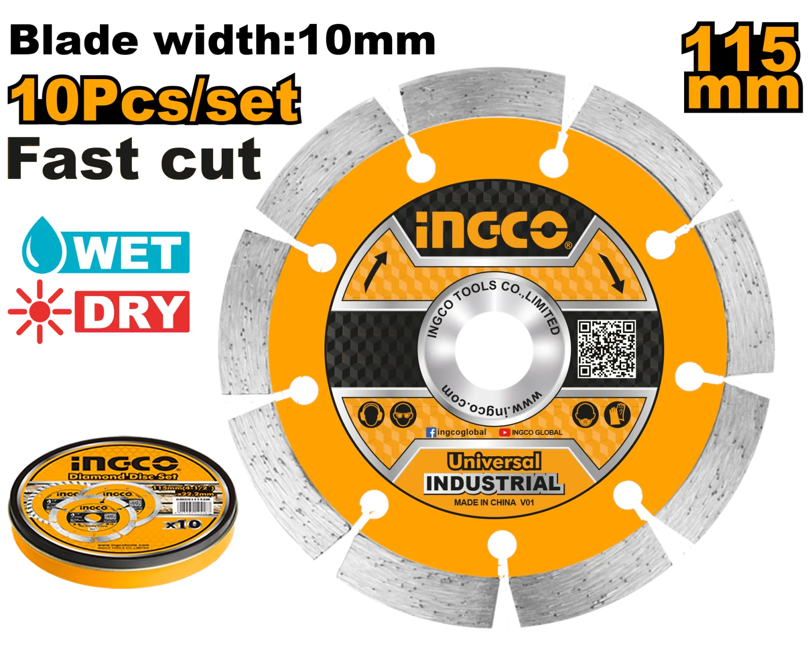 Диск алмазный сегментный INGCO DMD011152M 115х22,2 мм