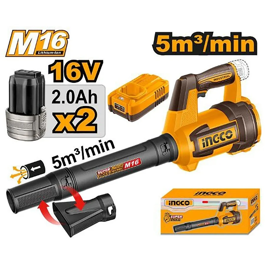 Аккумуляторная воздуходувка INGCO CABLI168082 INDUSTRIAL 16 В 2x2 Ач